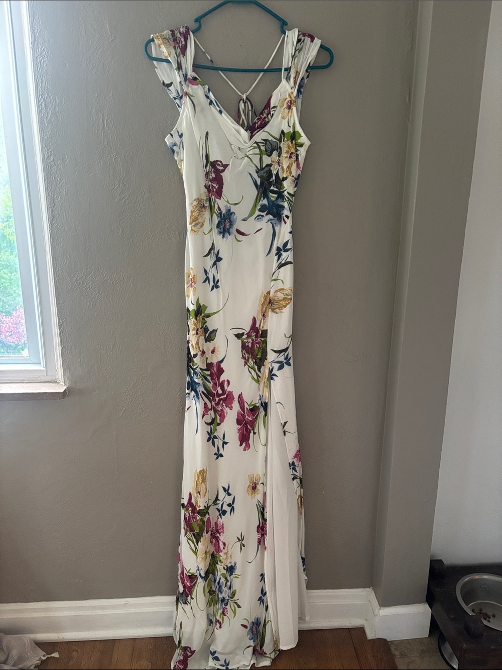 ASOS White Maxi Dress with Pink, Green & Blue Floral Print